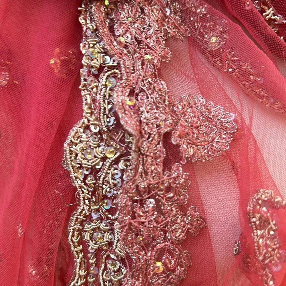 Golden Zardozi Pink Net Wrap - Picture 10 of 12